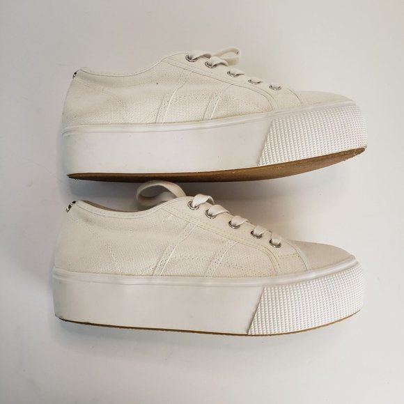 Steve Madden Emmi Platform Lace Up Sneakers White Chunky Canvas Shoes Size 8.5 - Picture 7 of 12